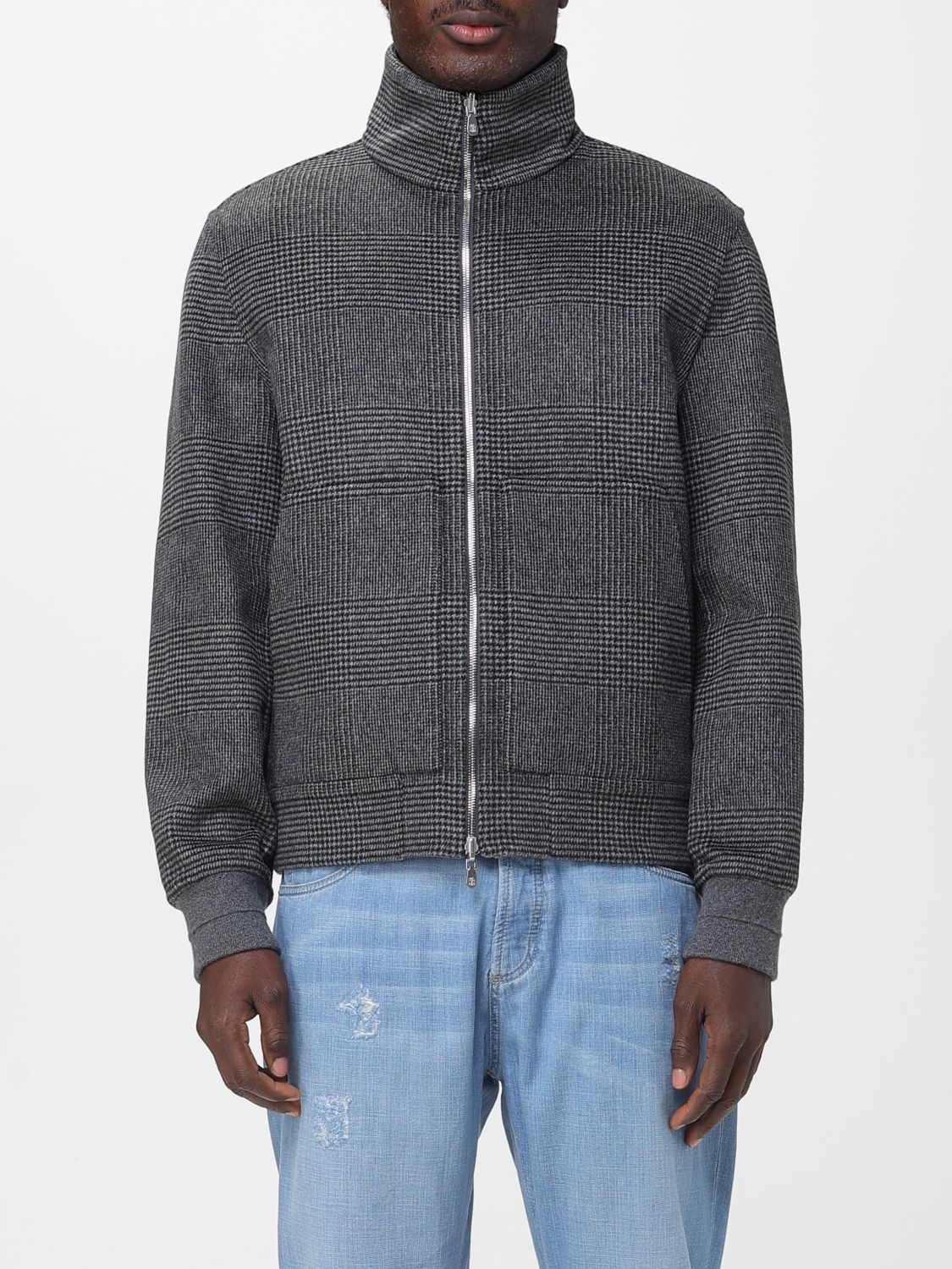 Check-pattern zip-up bomber jacket - Grey