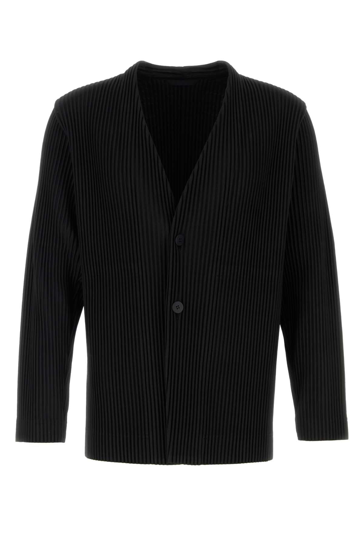 Pleated Polyester Cardigan — Black