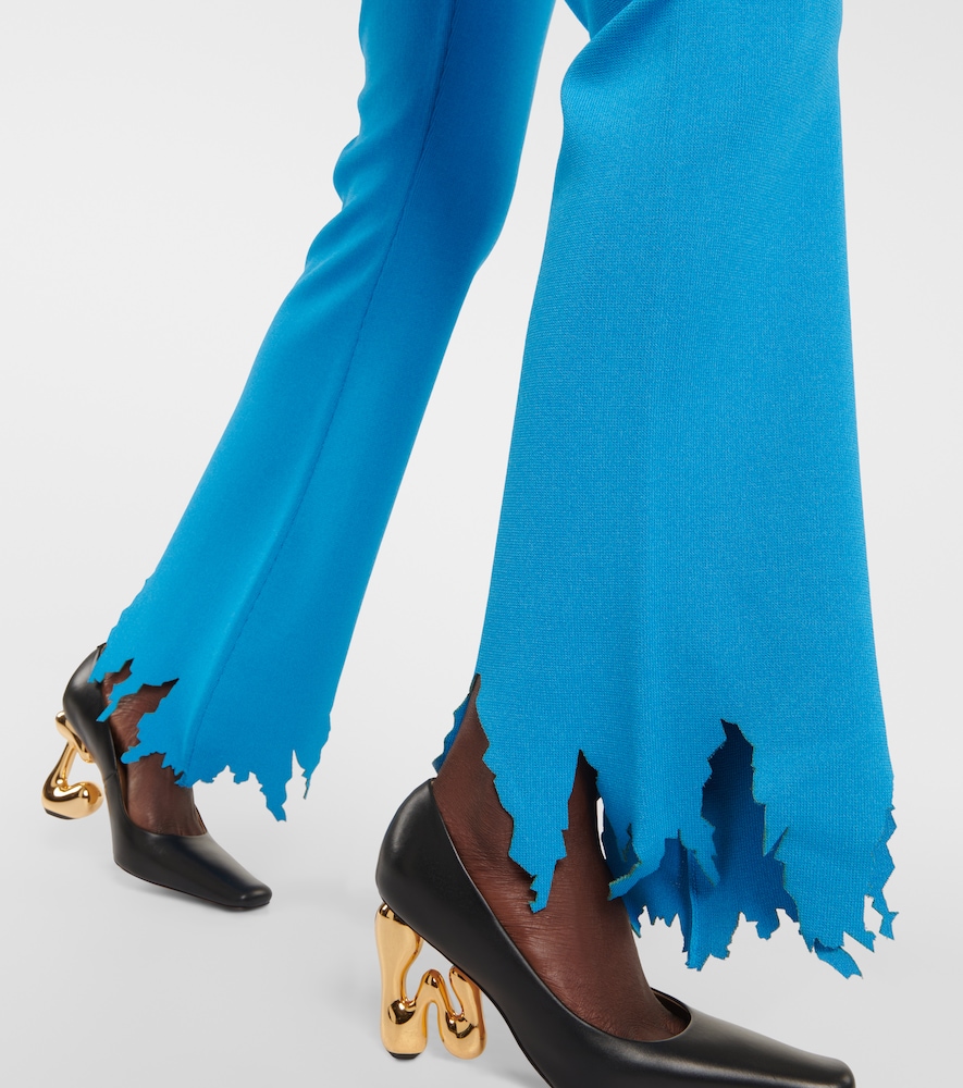 Ribbed-knit distressed slim pants