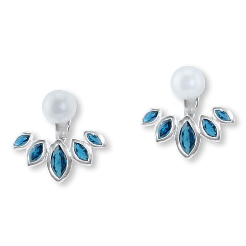 Marquise-Cut Blue Sapphire and Cultured Pearl Earrings