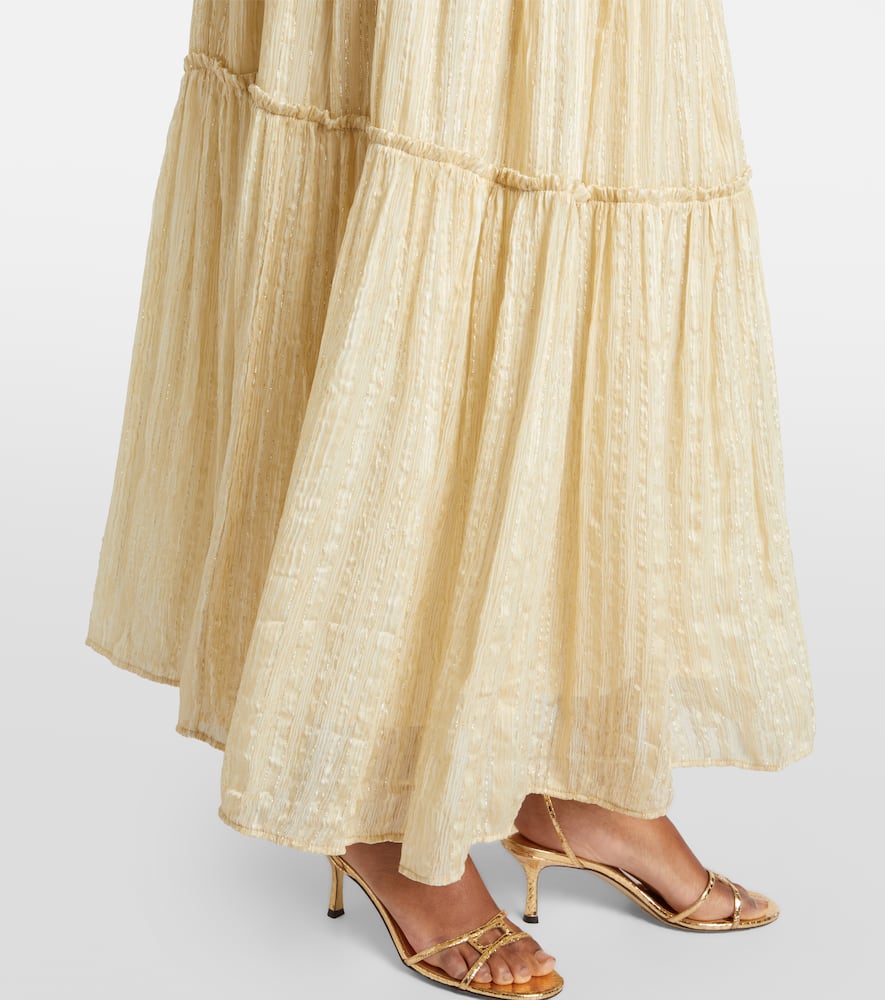 Gathered striped silk-blend maxi skirt