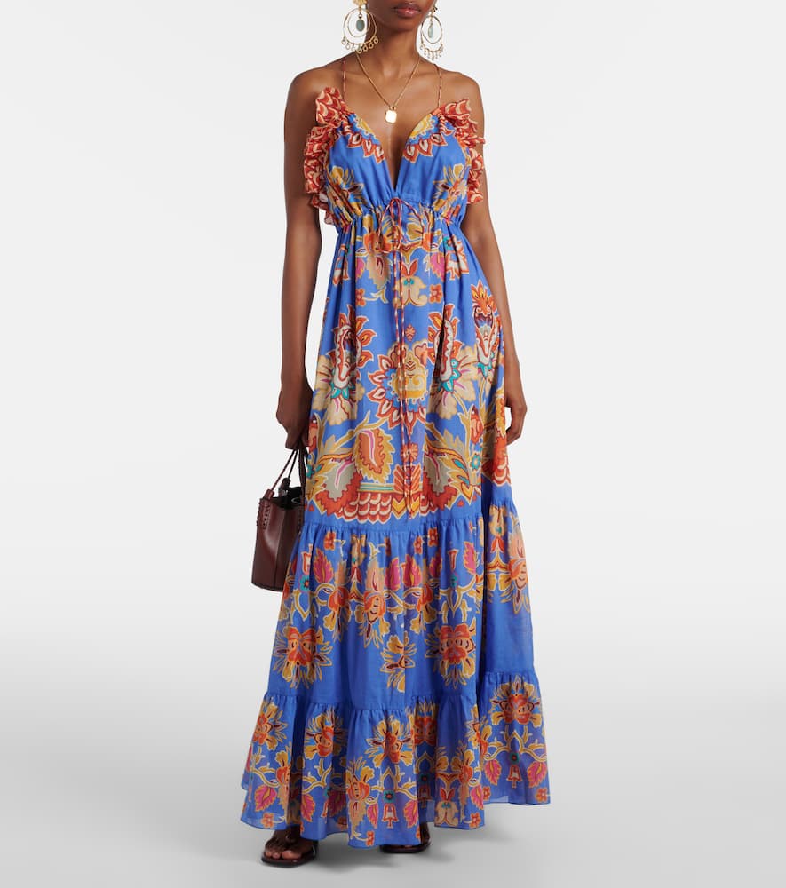 Printed open-back cotton voile maxi dress