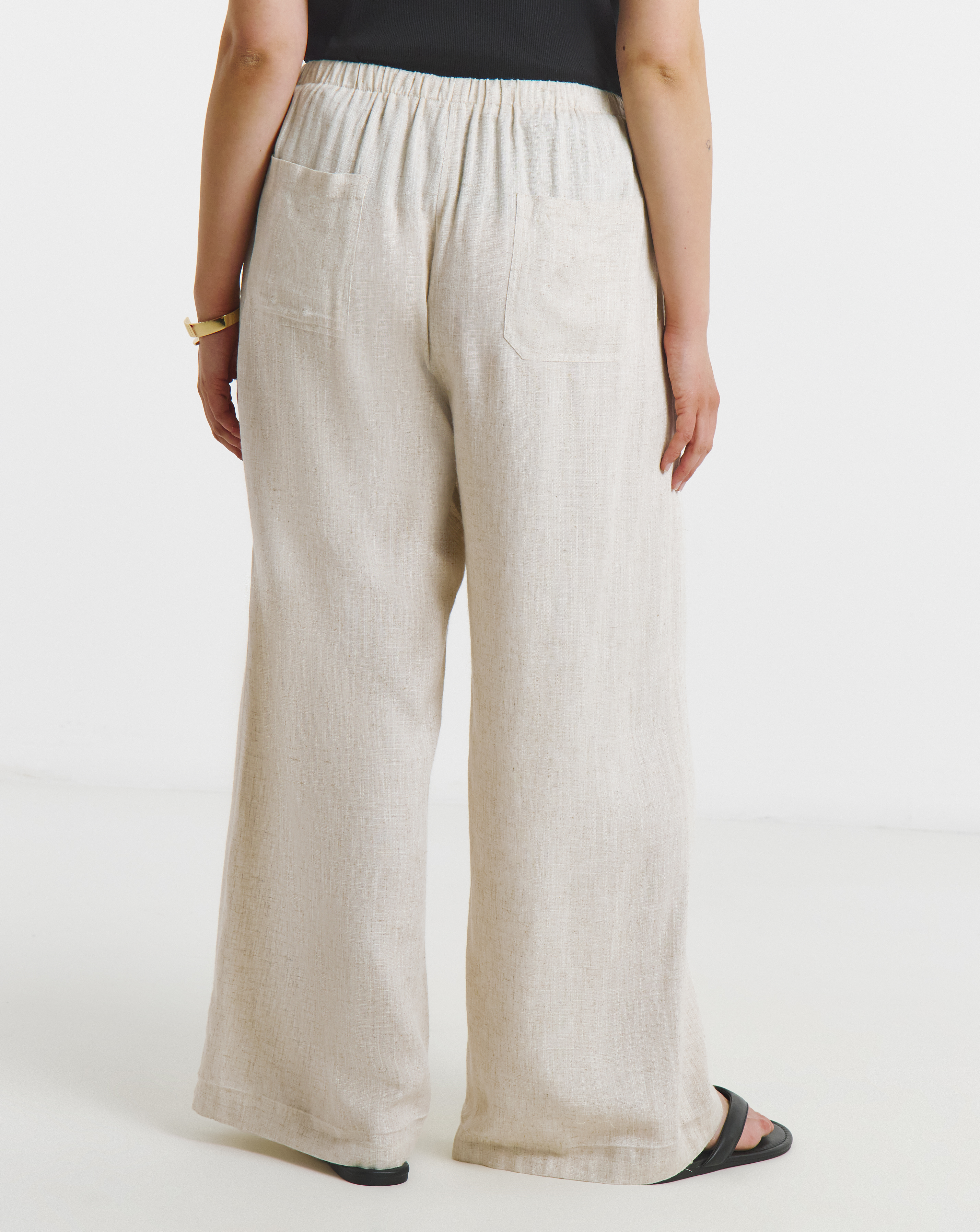Tie Waist Wide Leg Linen Mix Trouser