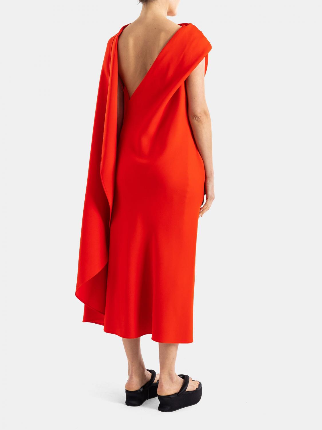One-Shoulder Midi Evening Dress in Wool and Silk Crêpe
