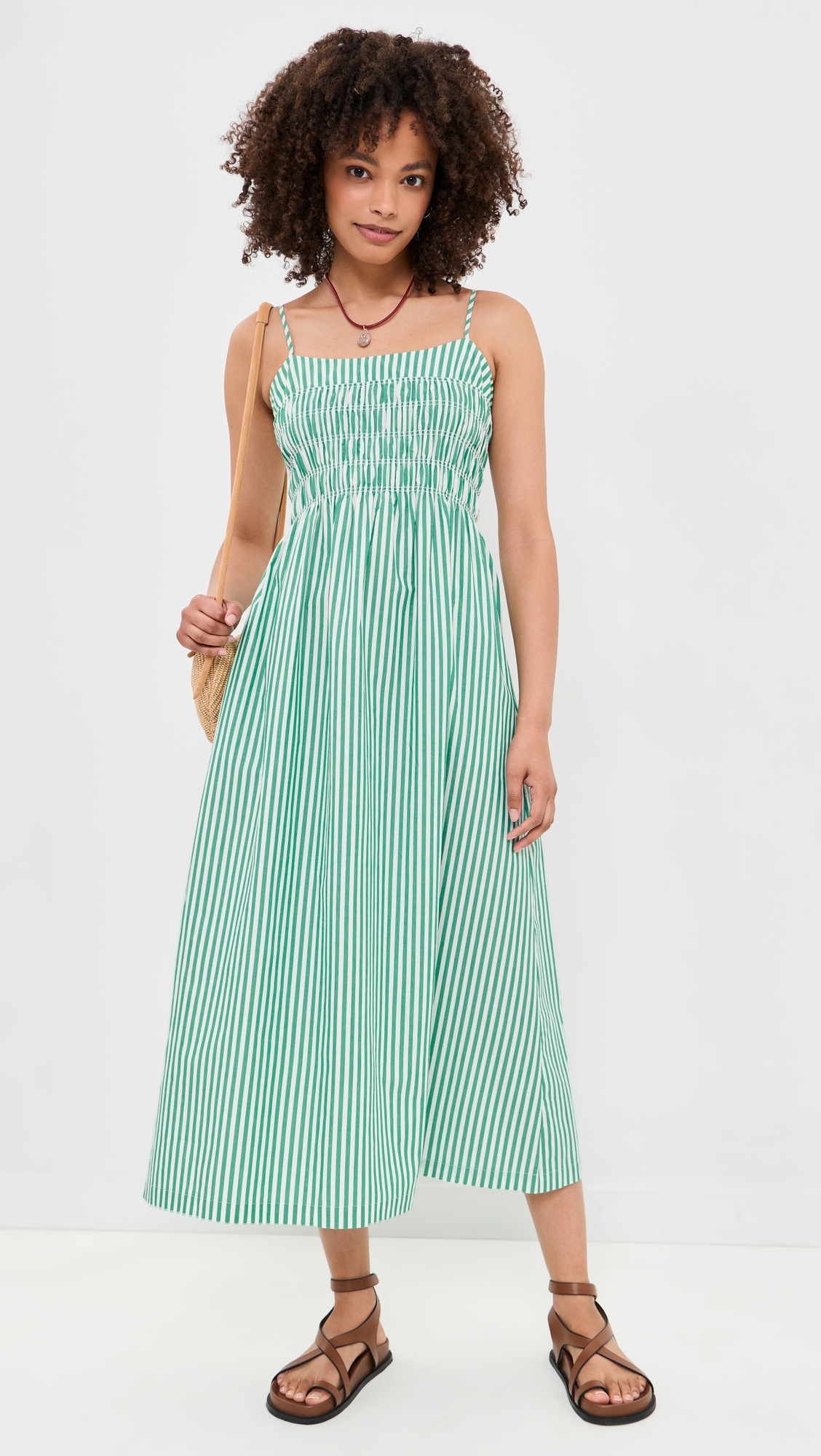 Primrose Dress Emerald Stripe