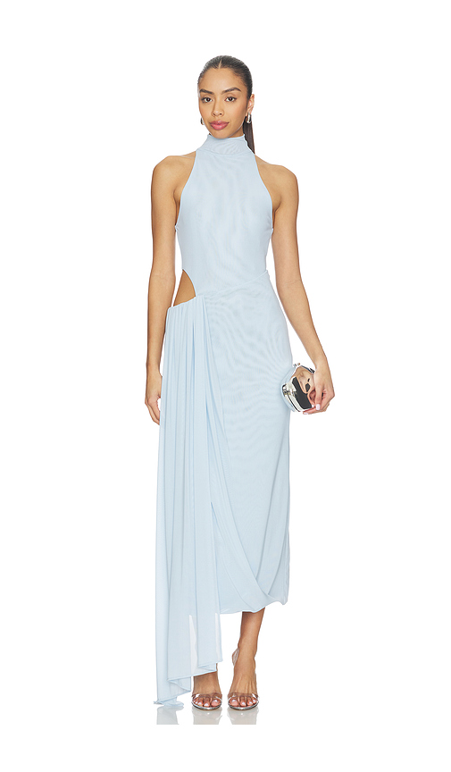 MISHA The Sipario Mesh Dress in Baby Blue. L. Also in M, S