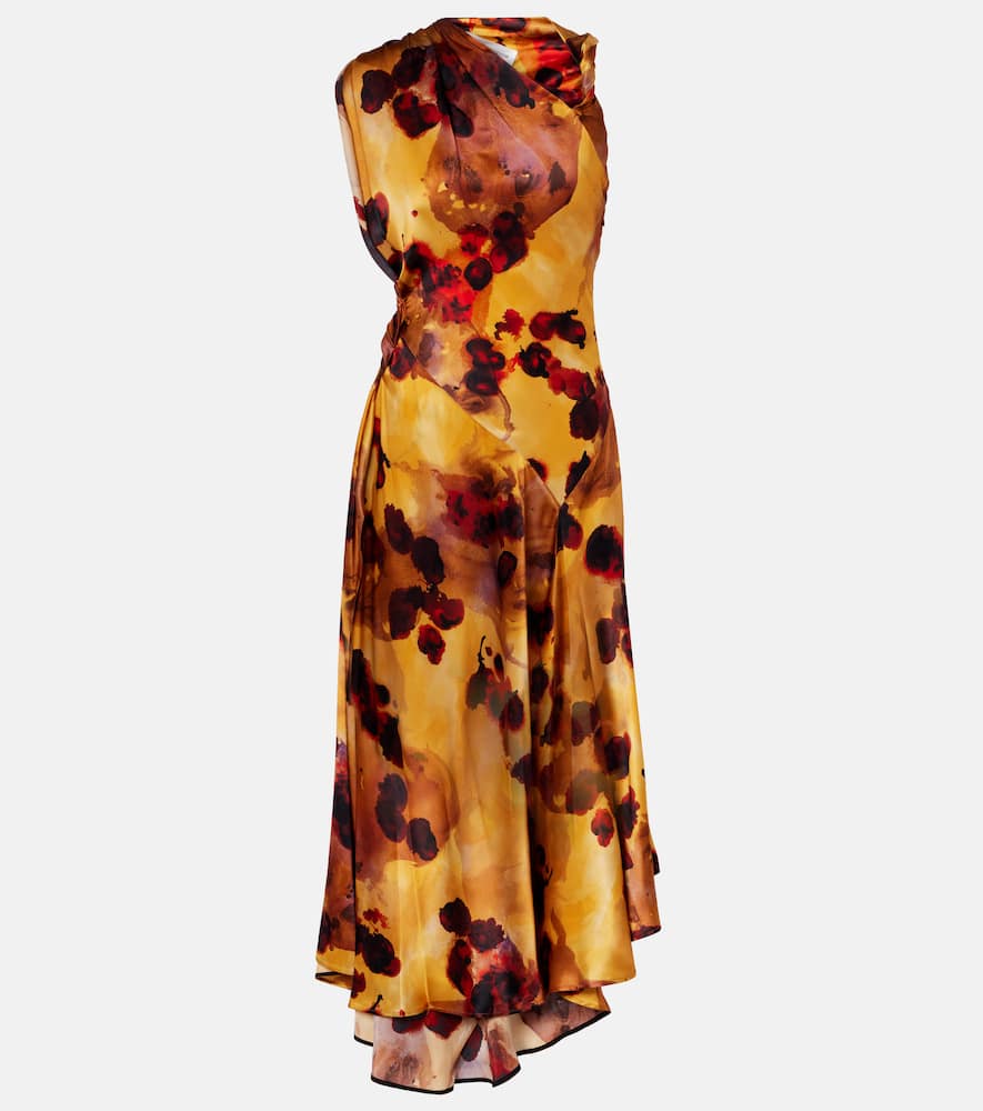 Gathered lace-trimmed silk satin gown