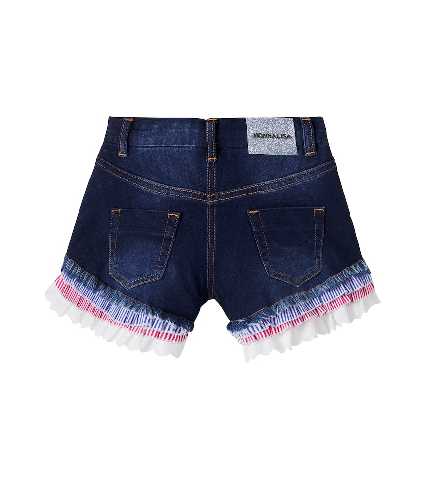 Embellished fringed denim shorts
