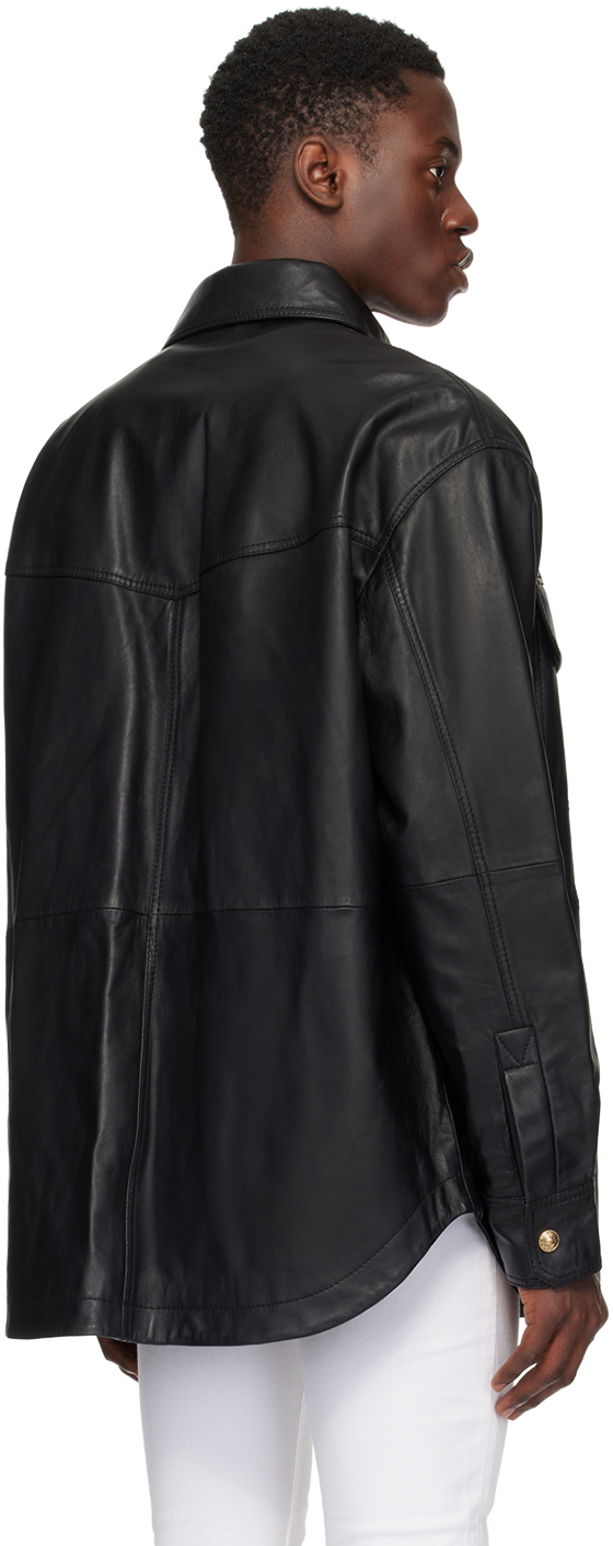 Versace Jeans Couture Black V-Emblem Leather Jacket