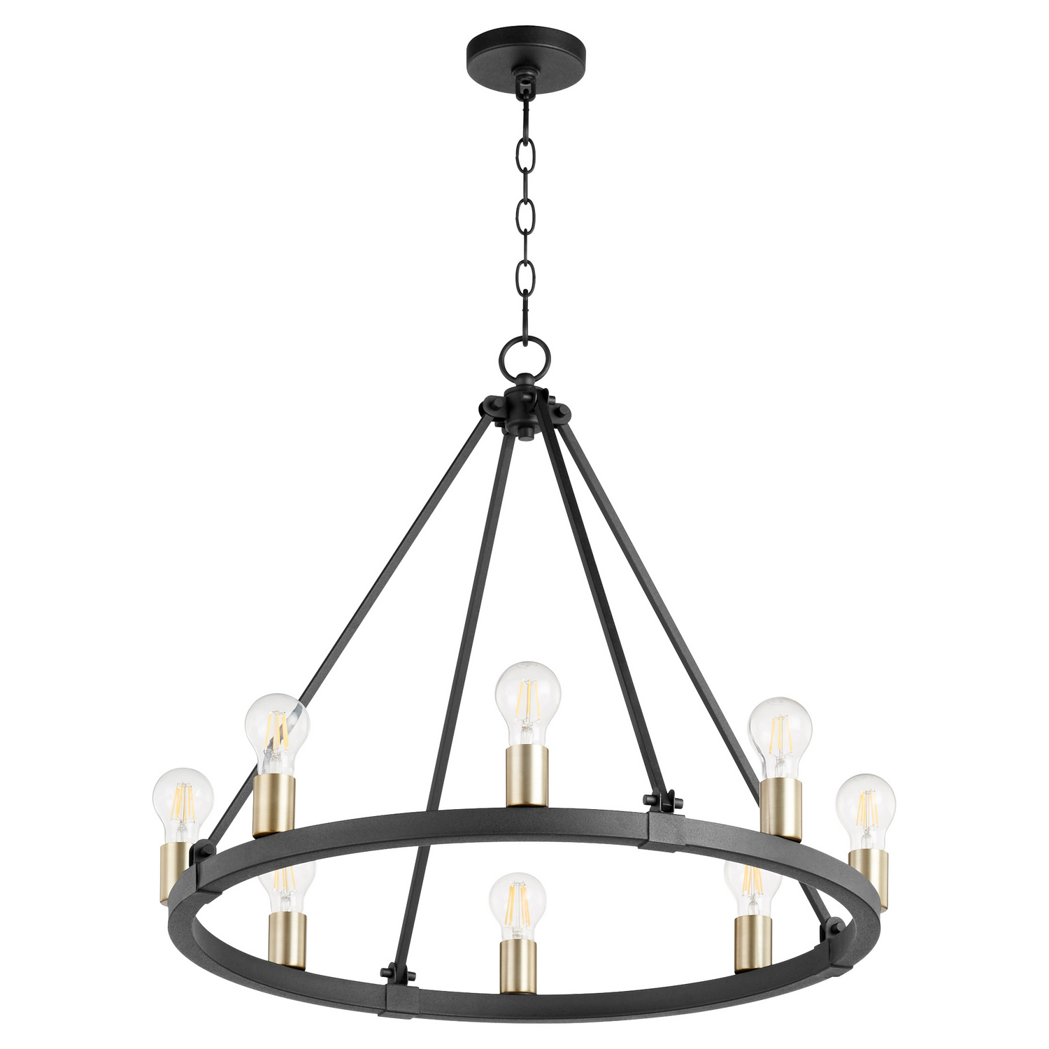 Paxton 8-Light Chandelier in Textured Black w with Aged Bra