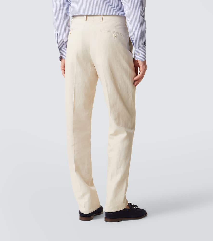 Linen, cotton, and silk straight pants