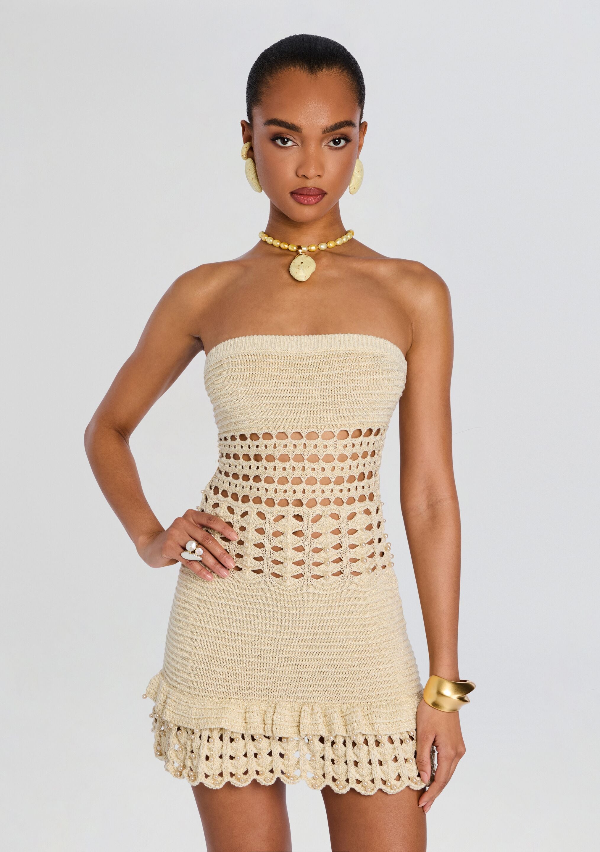 Vali Crochet Pearl Embellished Dress