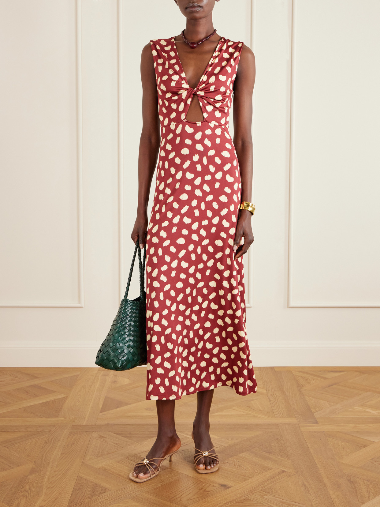 Horizonte Mistico Cutout Printed Jersey Midi Dress - Red