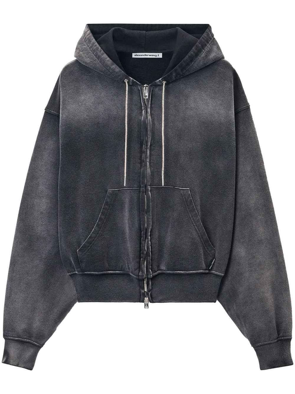 Rhinestone washed effect hoodie - Black