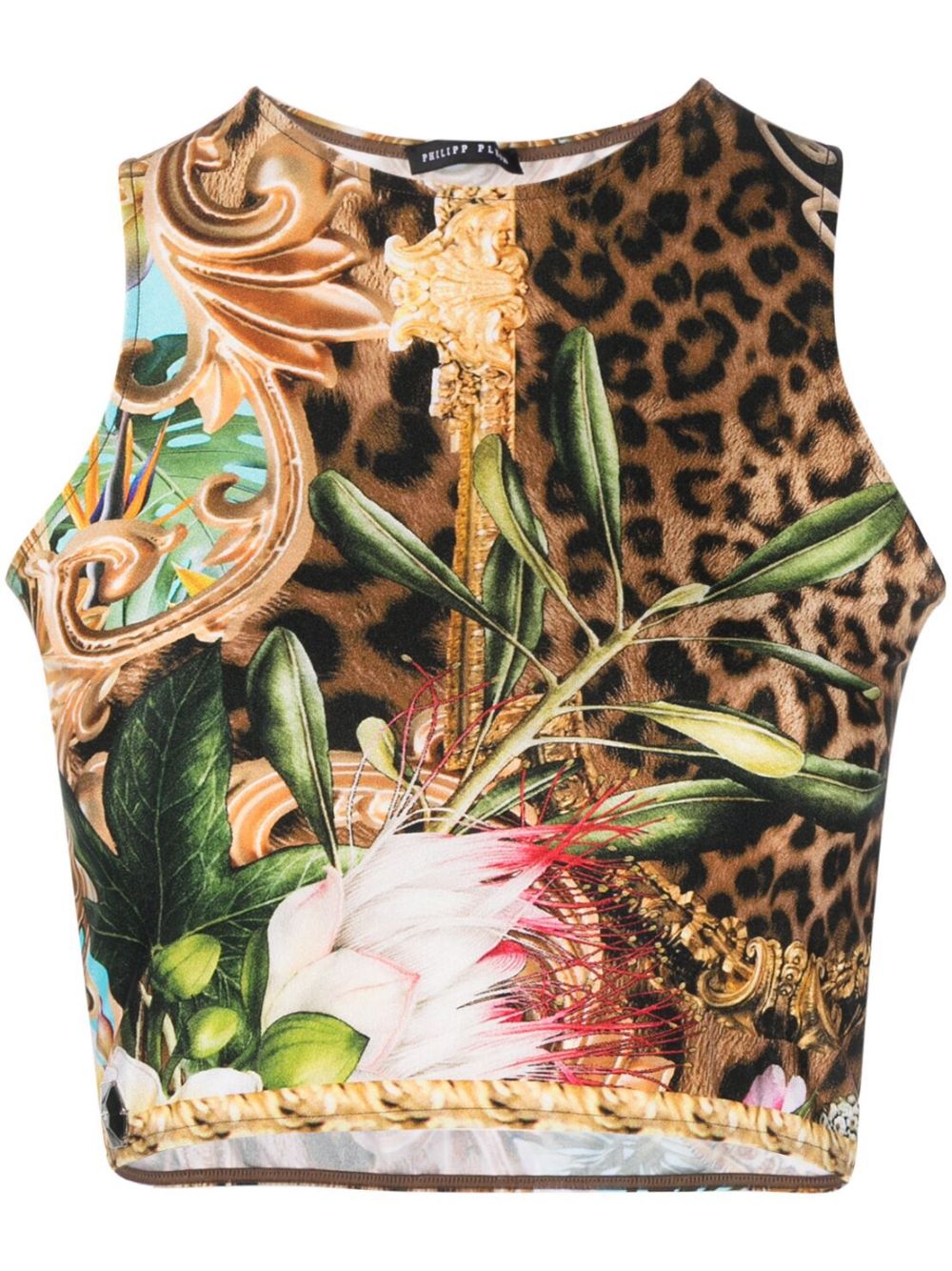 Baroque Flowers cropped top - Brown