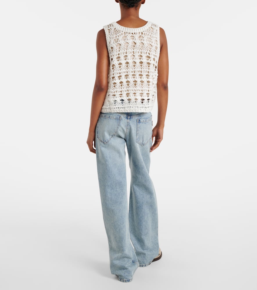 Open-knit jute and cotton-blend top