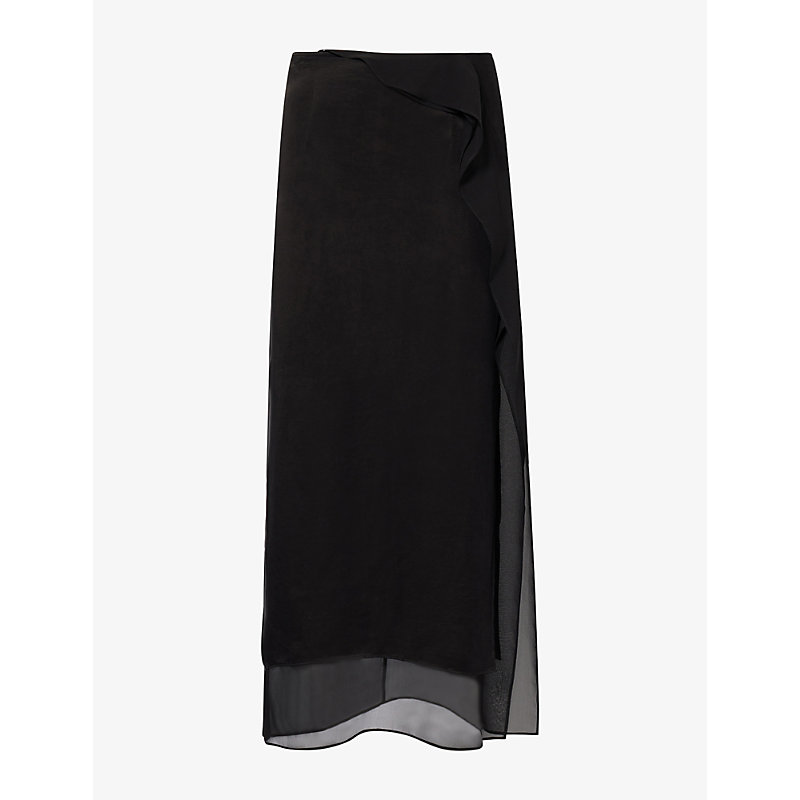 Womens Layered Panelled Cupro-Blend Maxi Skirt