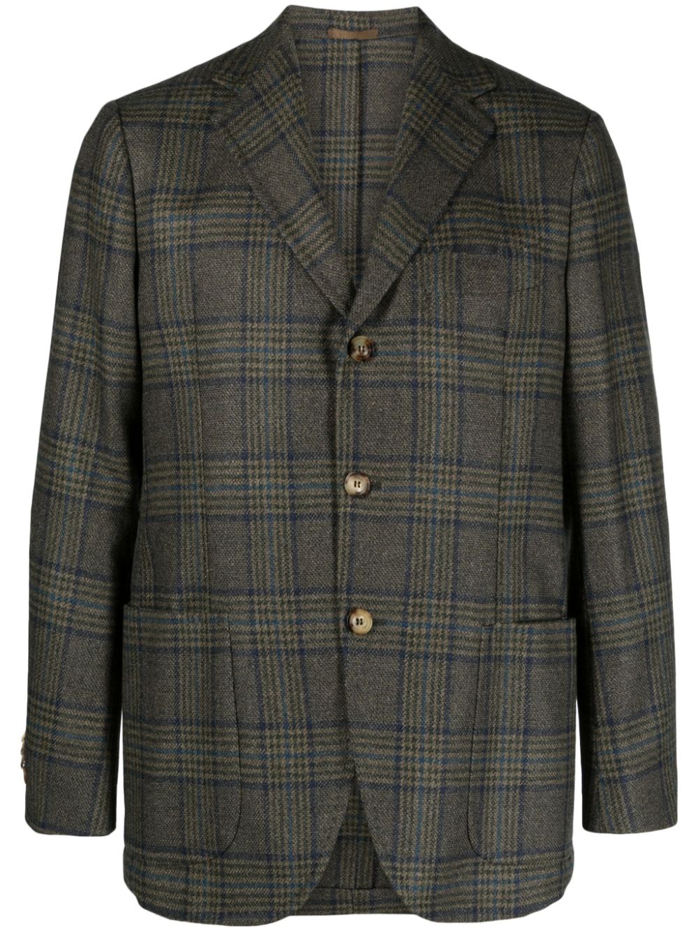 Plaid-check wool blend blazer - Grey