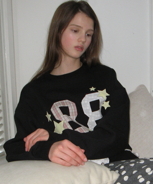 88 STAR MIXED APPLIQUE SWEATSHIRT BLACK