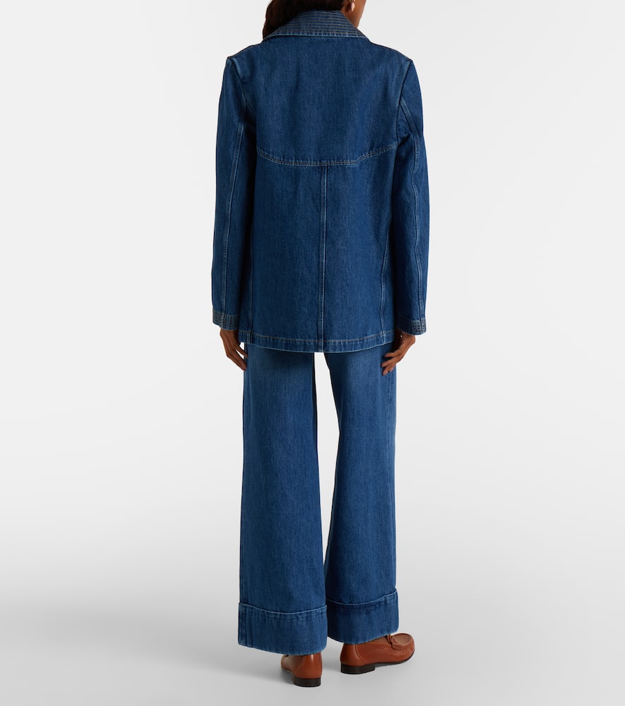 Leather-trimmed wide-leg jeans