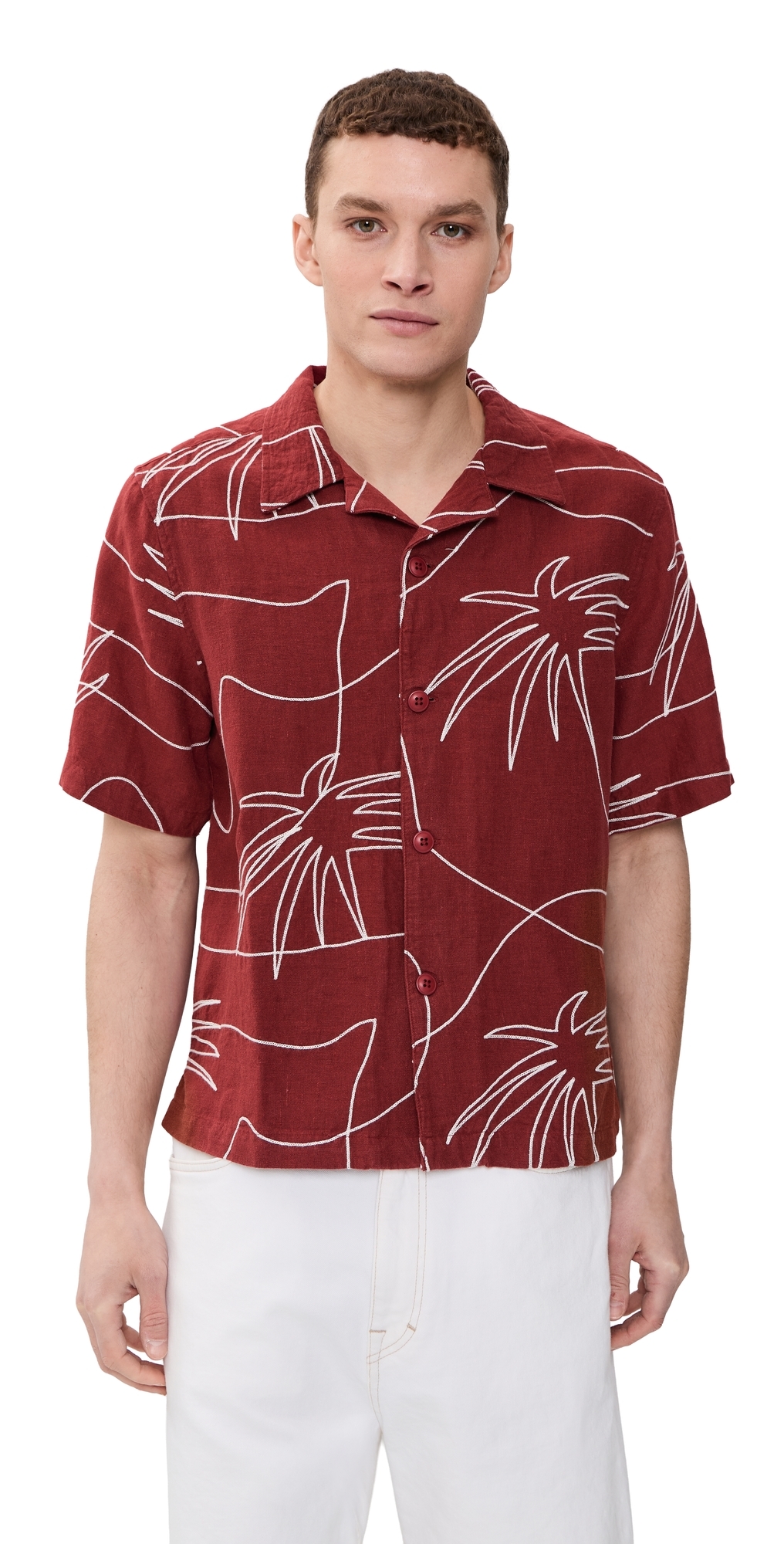 Veloso Embroidered Palm Shirt Red
