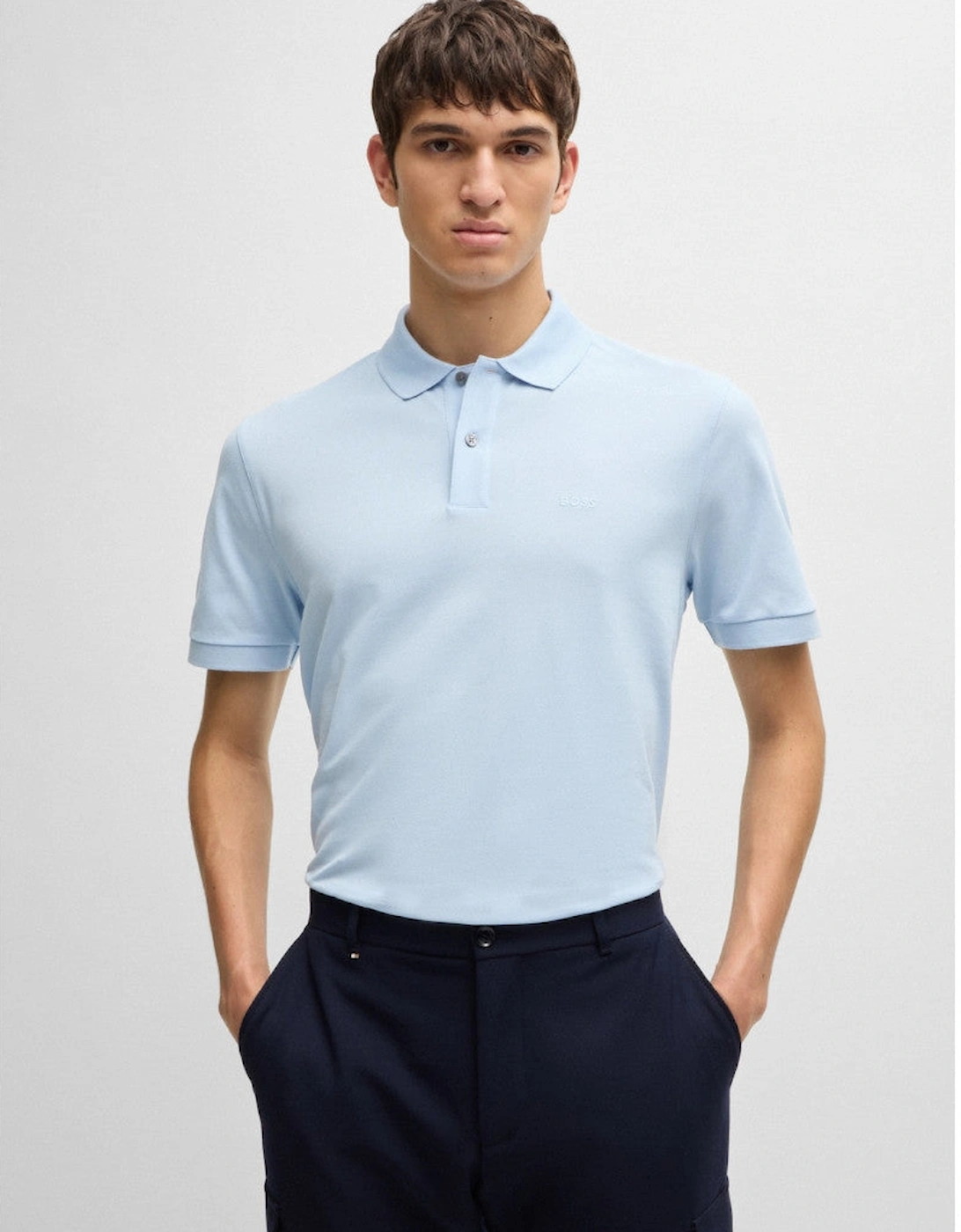 Men's BOSS Black Pallas Polo Shirt 450 Light Pastel Blue - Size: 44/Regular