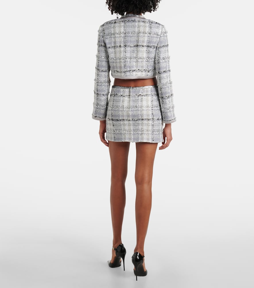 Checked cropped lamé tweed jacket
