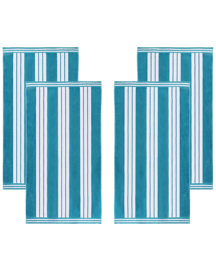 Set of 4 Cabana Stripe Oversized Cotton Beach Towels