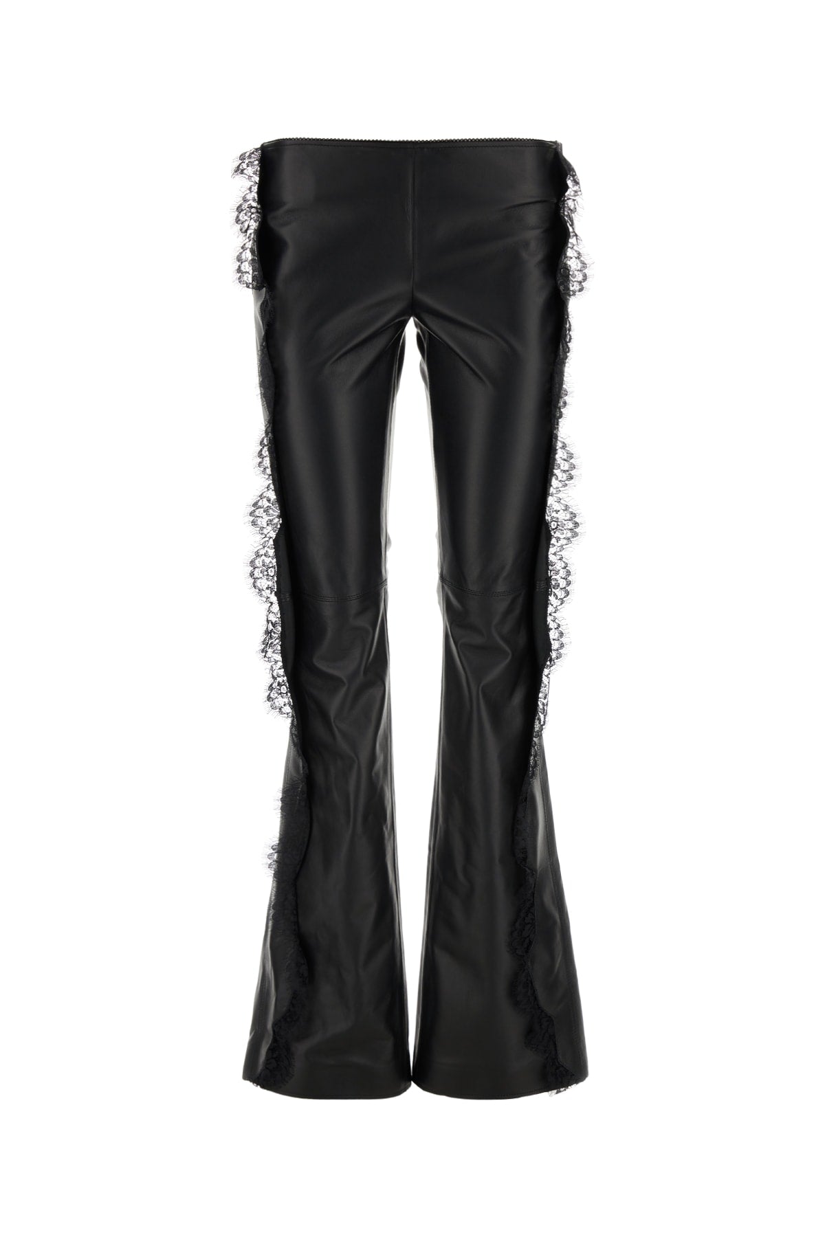 Lace-Trimmed Leather Trousers — Black