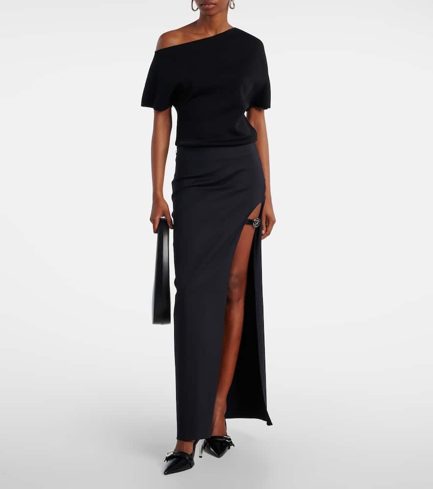 Garter cotton-blend jersey maxi skirt