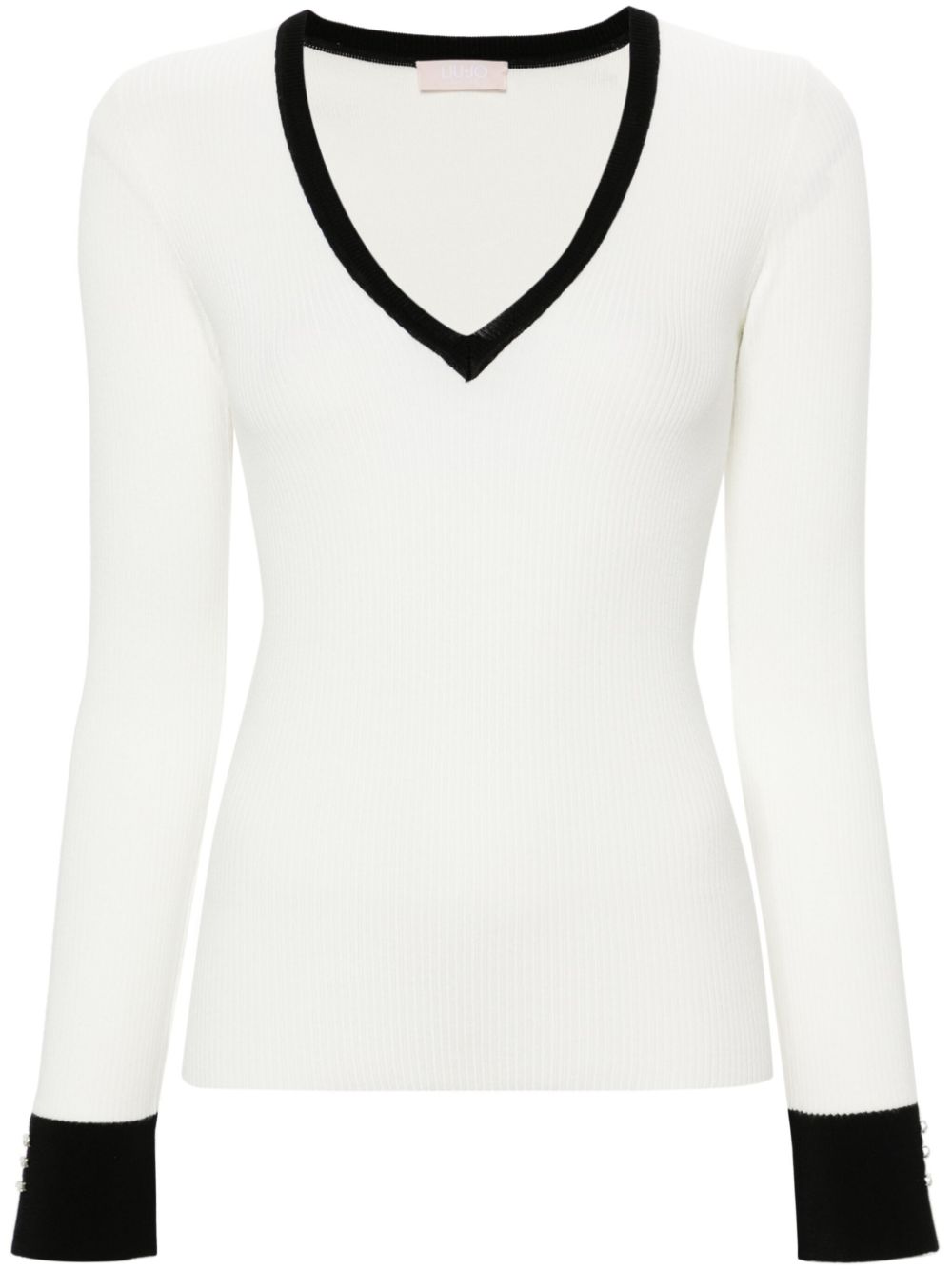 Contrasting-trim ribbed jumper - White