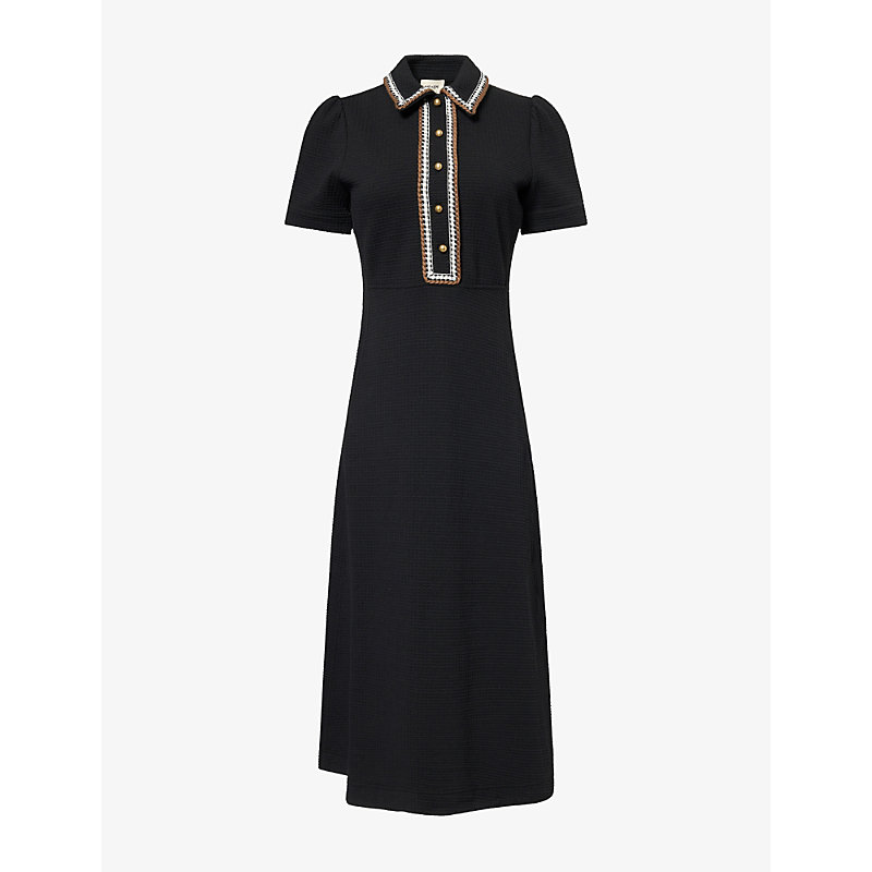 Womens Textured Fit-And-Flare Jersey Midi Dress