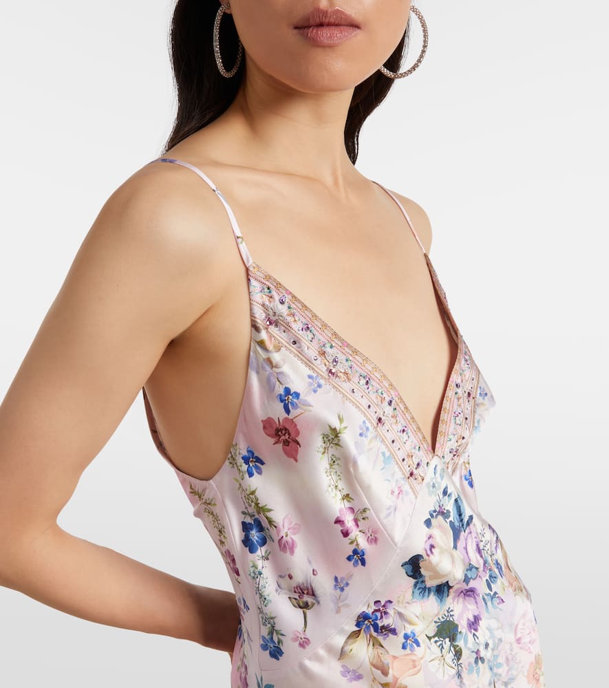 Embellished floral silk satin maxi dress