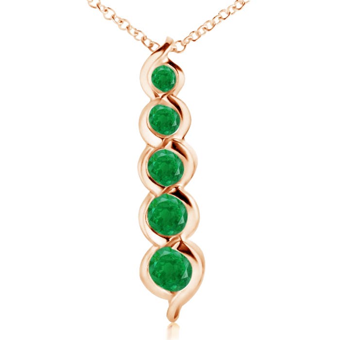Angara 0.48 Carat Five Stone Round Emerald Journey Pendant in 14K Rose Gold