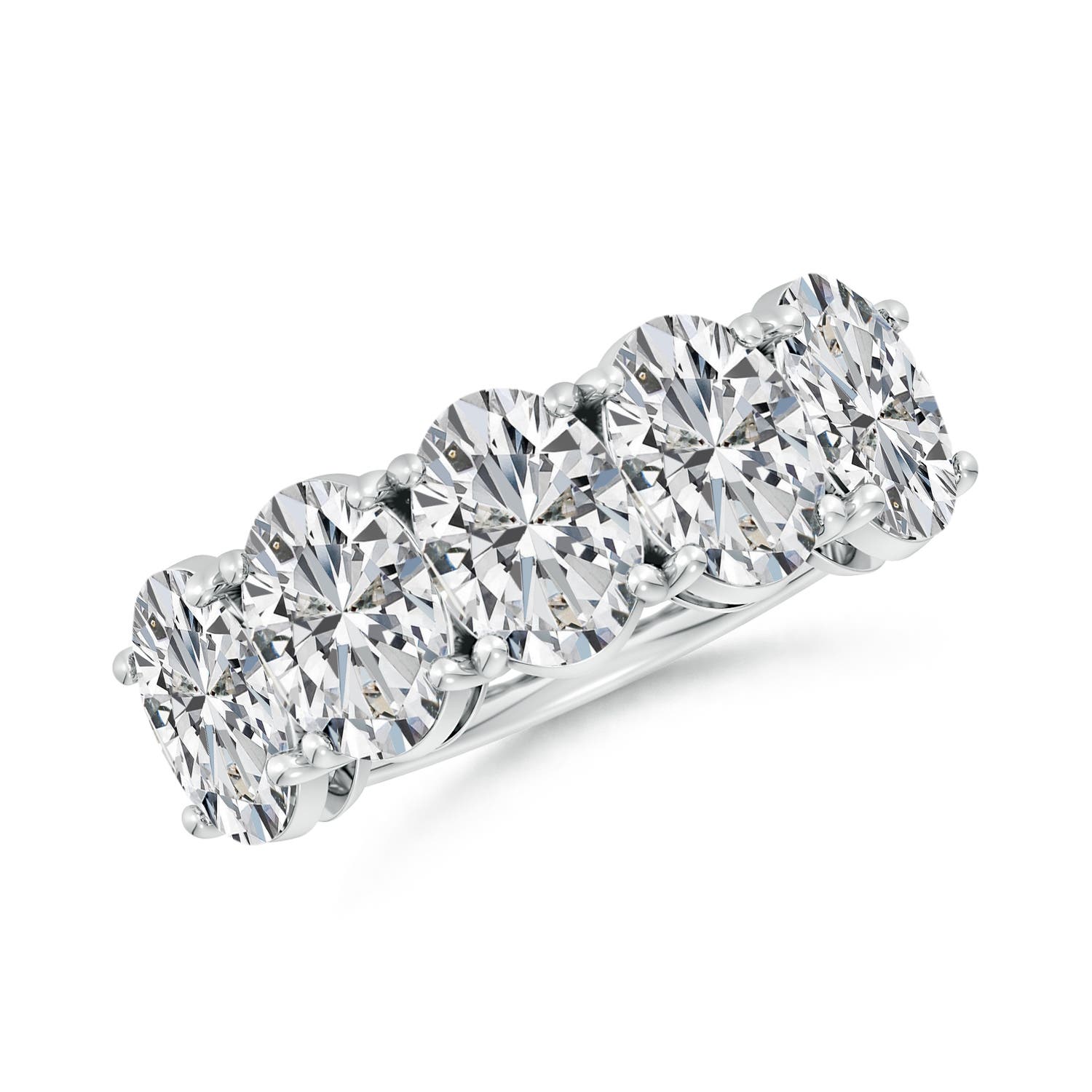 Angara 5.0 Carats Oval Diamond Five Stone Classic Anniversary Ring in Silver