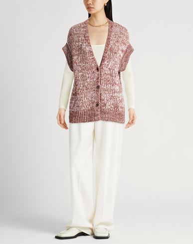Woman Cardigan Brown Size 12 Linen, Cotton, Polyester