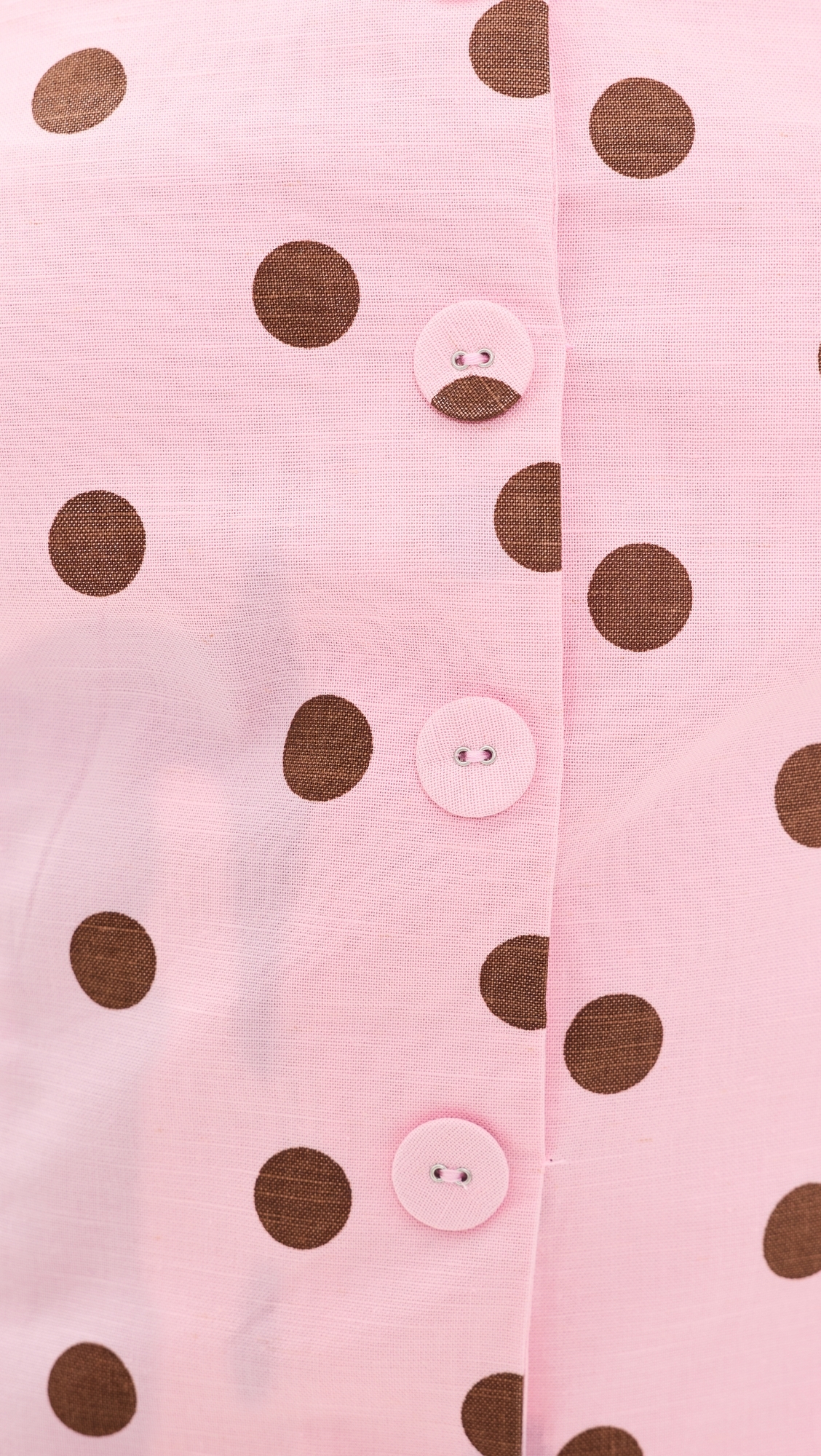 Polka Dot Linen Strapless Dress Pink/Brown