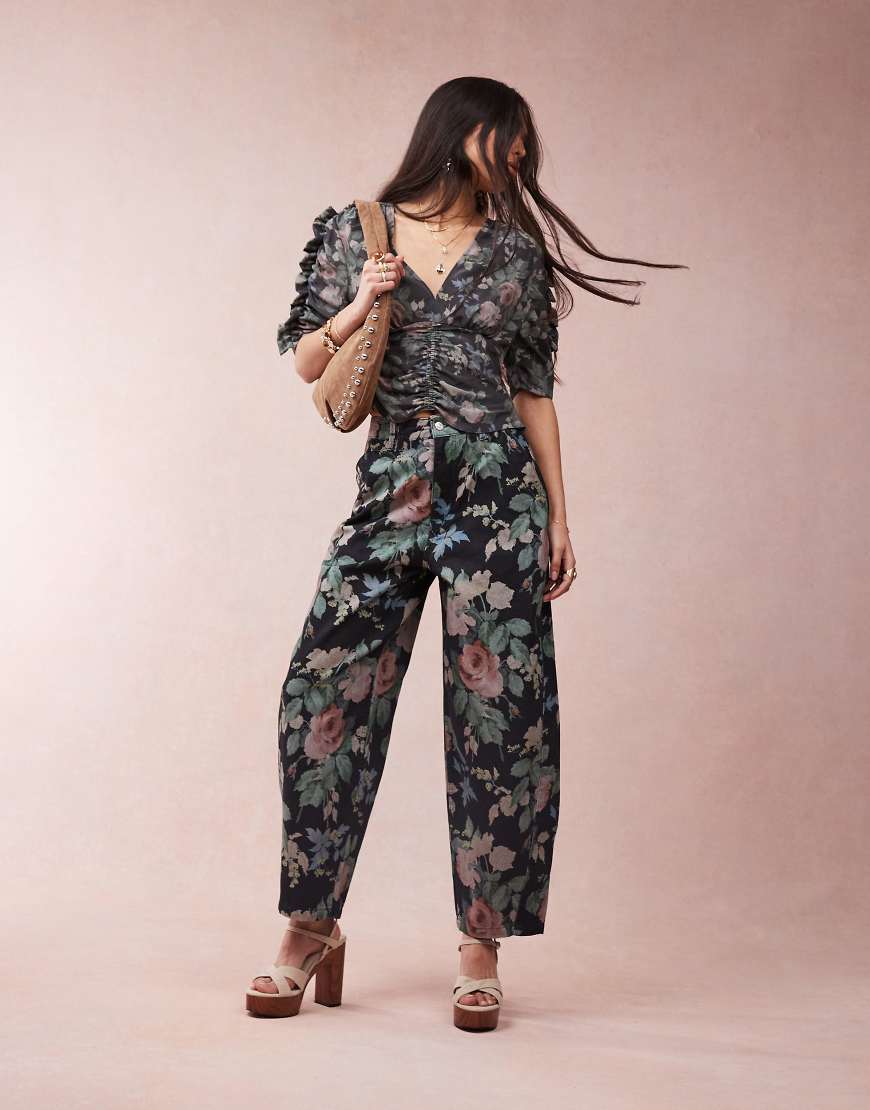ASOS DESIGN barrel leg pants in floral print-Multi