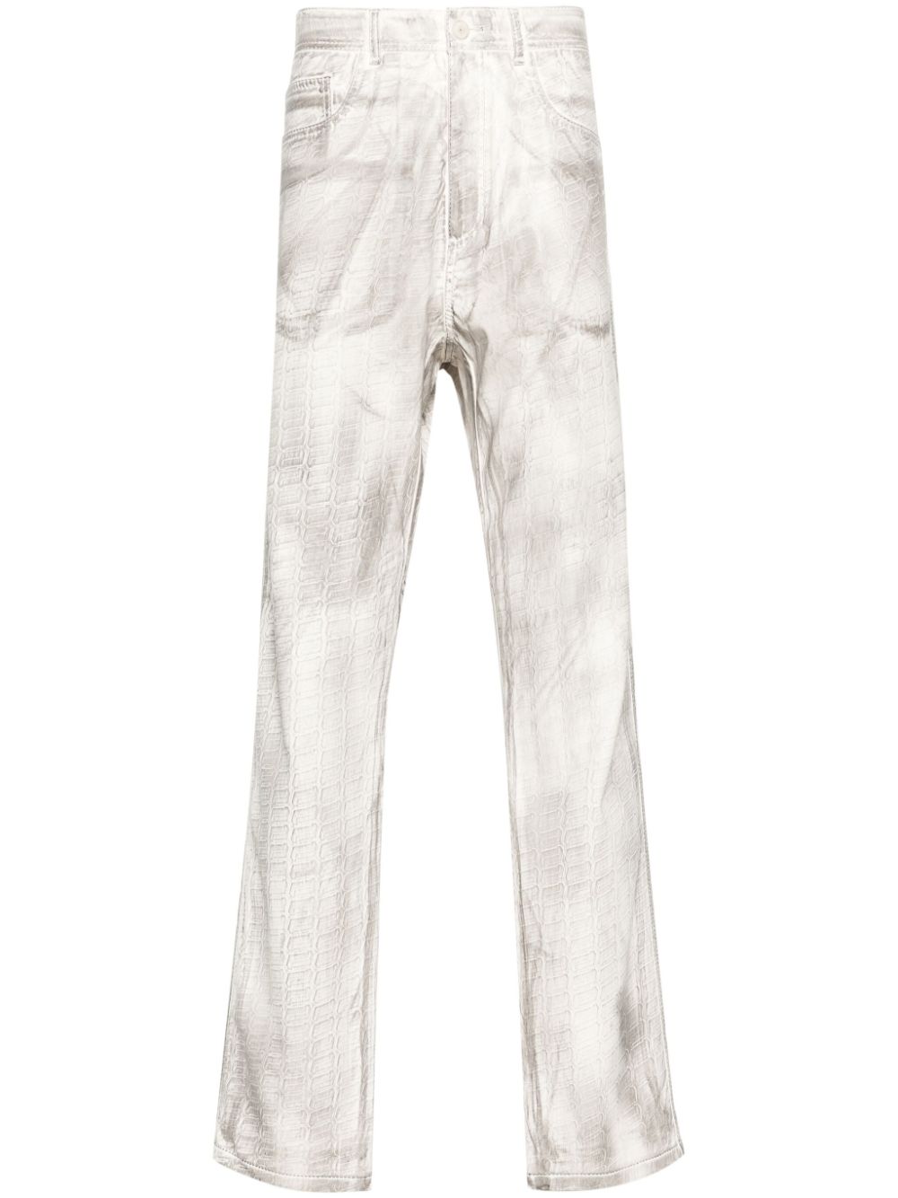 Abstract-print straight-leg trousers - White
