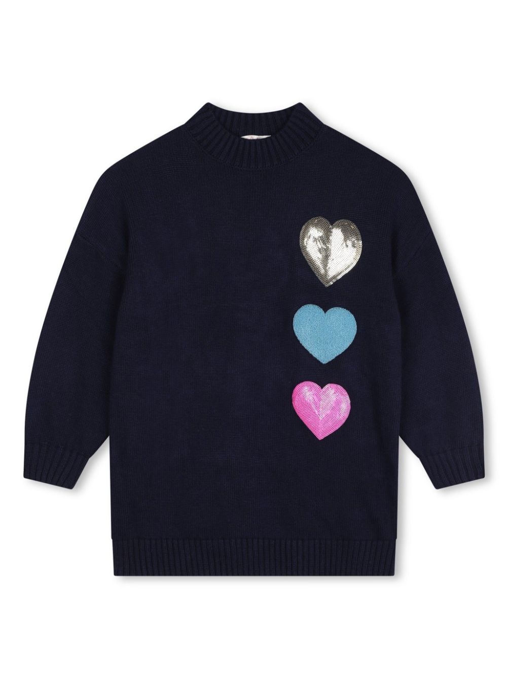 Heart-patches knitted dress - Blue