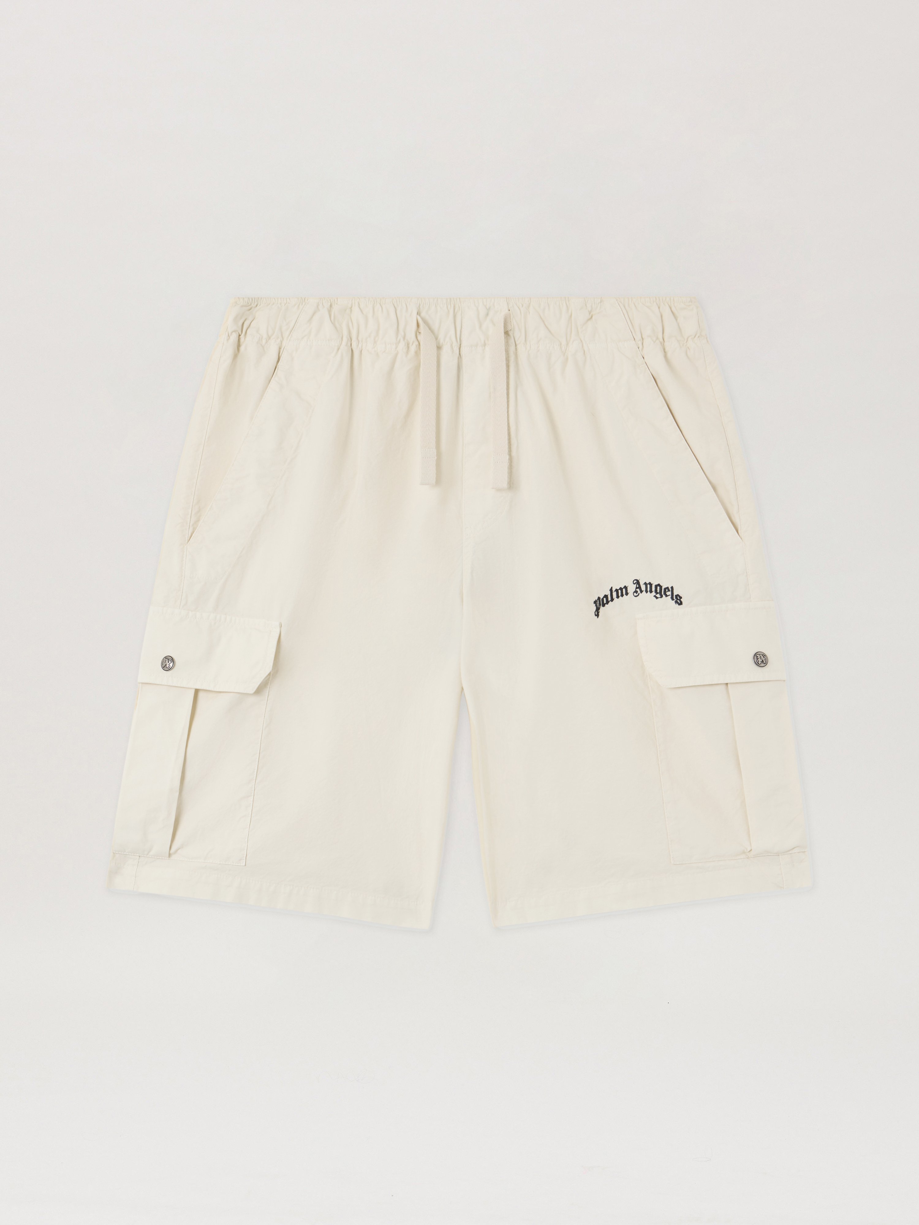 Curved Logo Loose Cargo Shorts Man  Off White Black