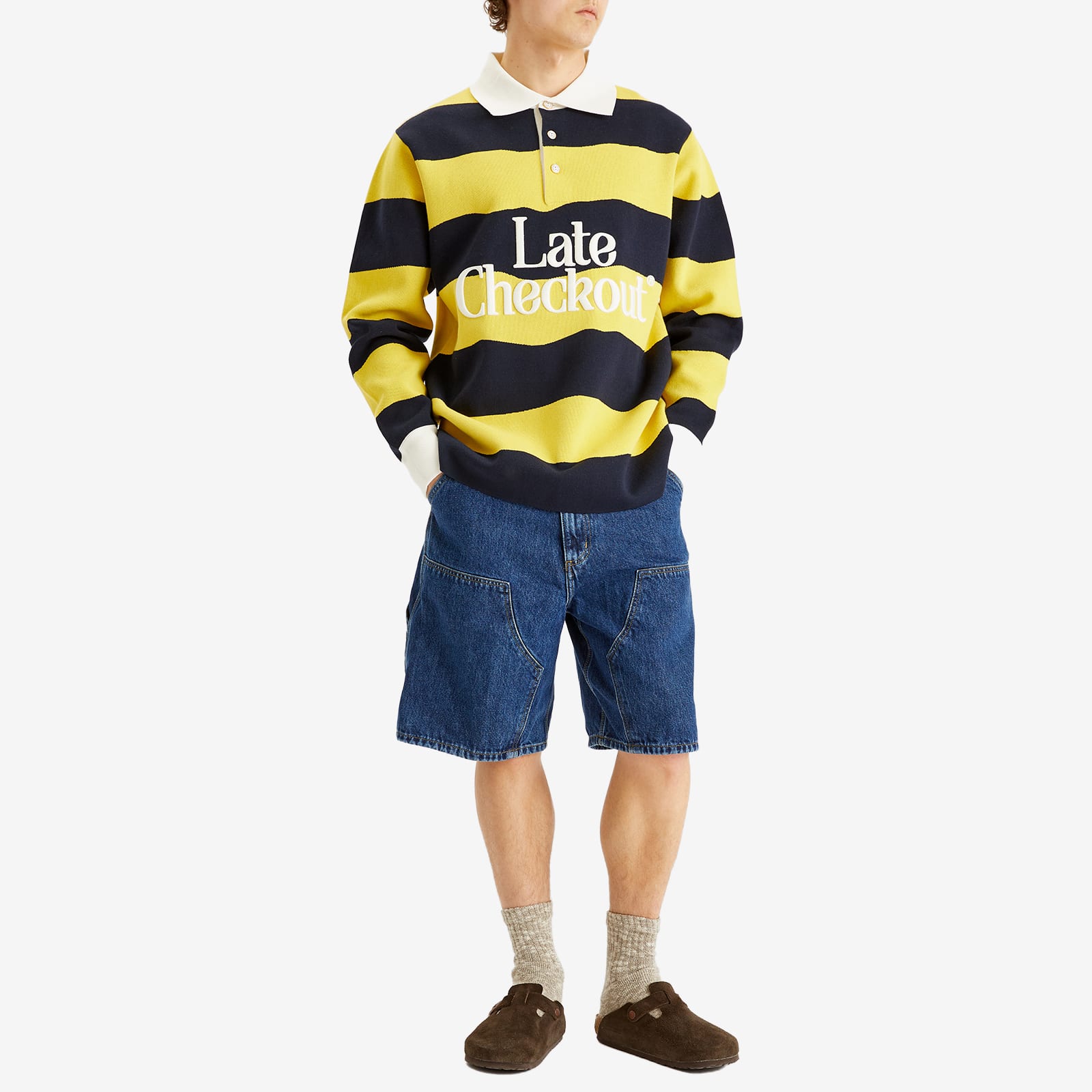 Men's Striped Rugby Polo Yellow/Navy