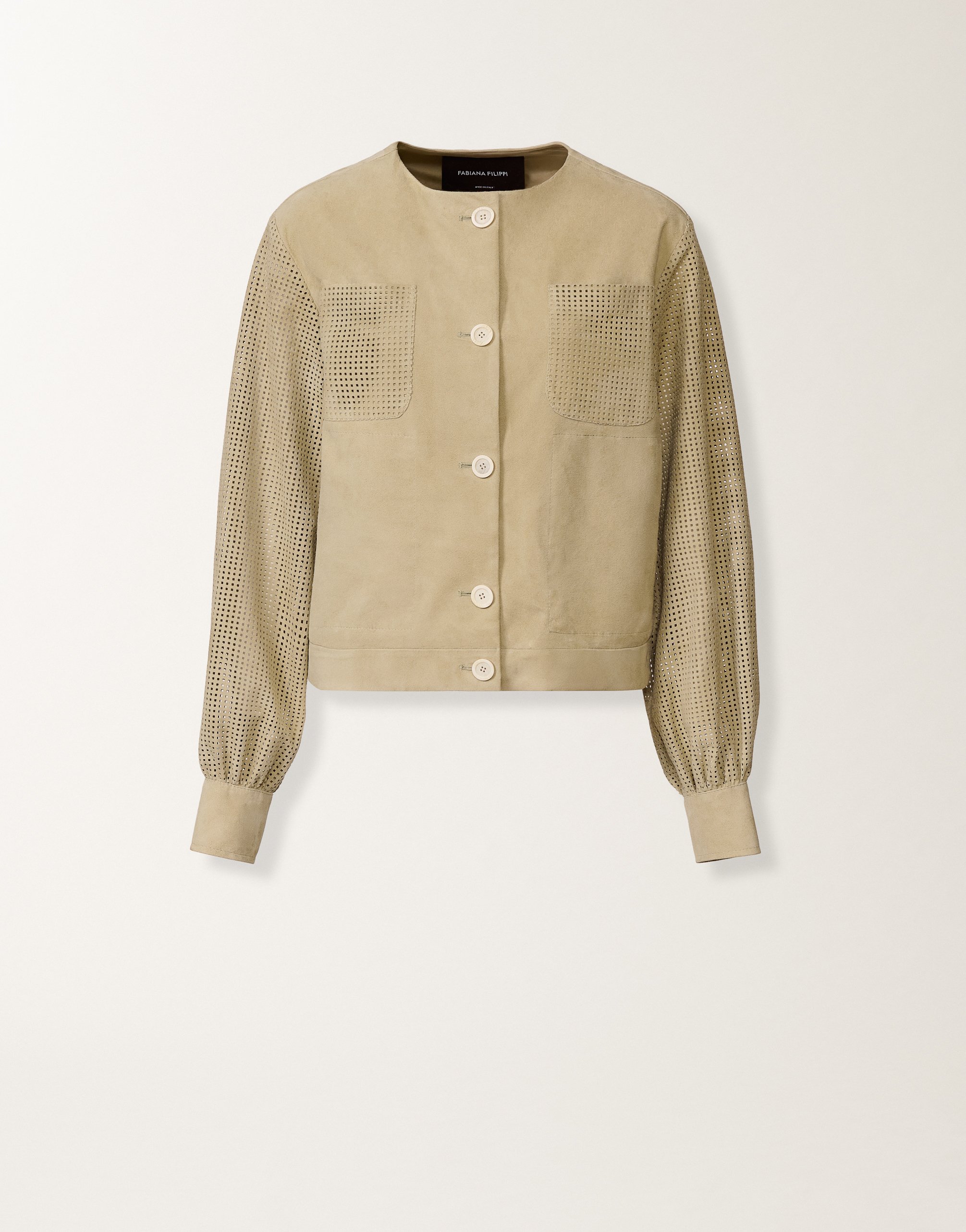 Perforated suede jacket, khaki