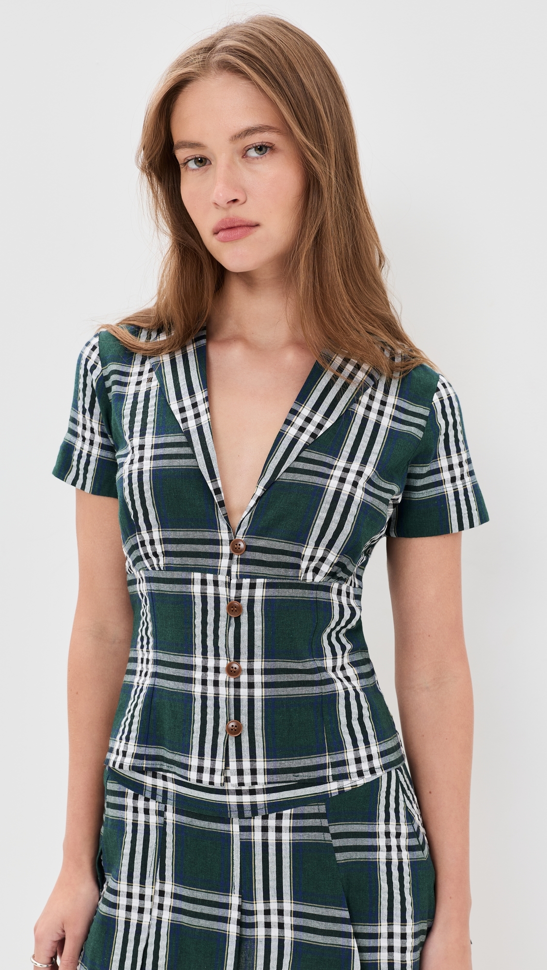 Plaid Cotton Little Button Down Shirt Green