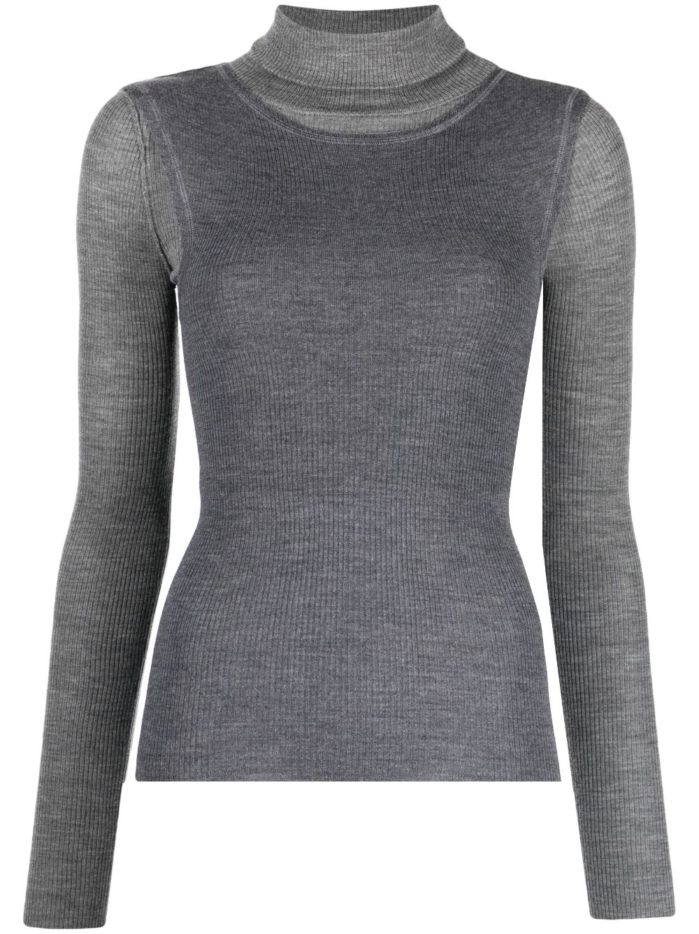 Layered roll-neck ribbed top - Grey