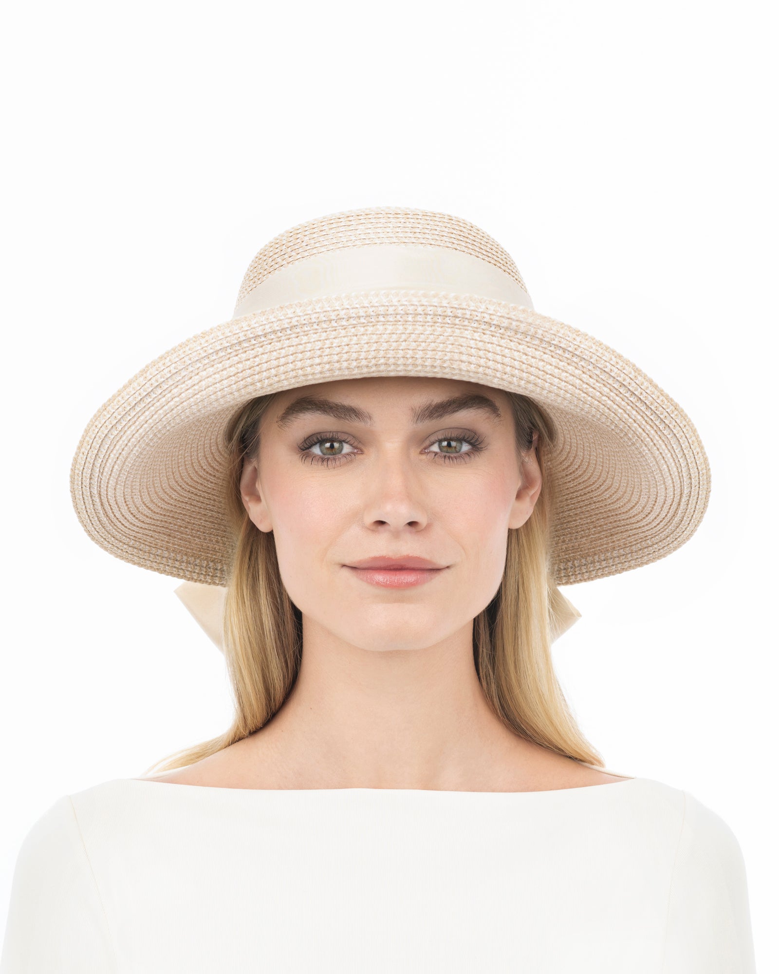 Loulou Women's Raffia Straw Sun Hat with Silk Drape and Bow for Women