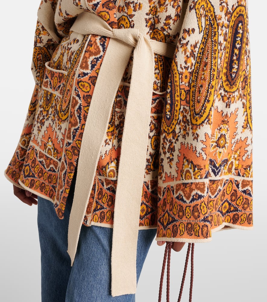 Jacquard cotton-blend wrap cardigan