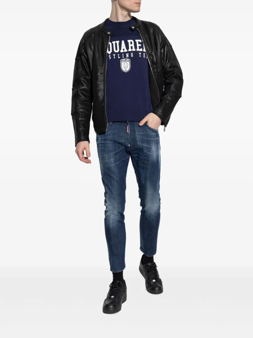 Navy Blue Logo Print Sweater
