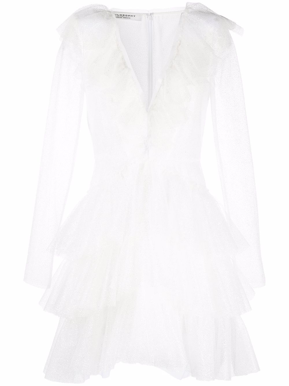V-neck ruffled dress - White