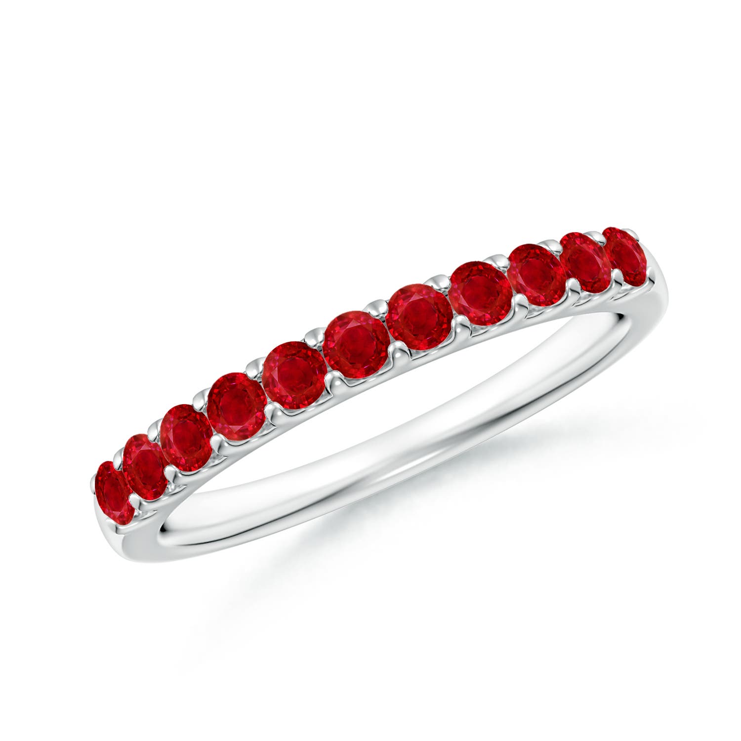 Angara 0.61 Carat Shared Prong Set Half Eternity Ruby Wedding Band in 18K White Gold